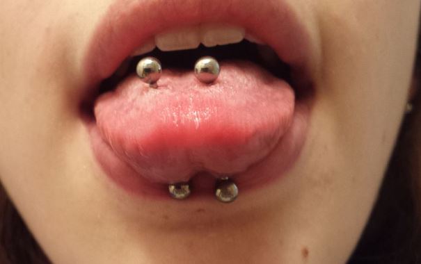 Double Silver Barbells Tongue Mouth Piercing