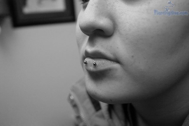 Horizontal Lip Piercing Idea For Young Girls