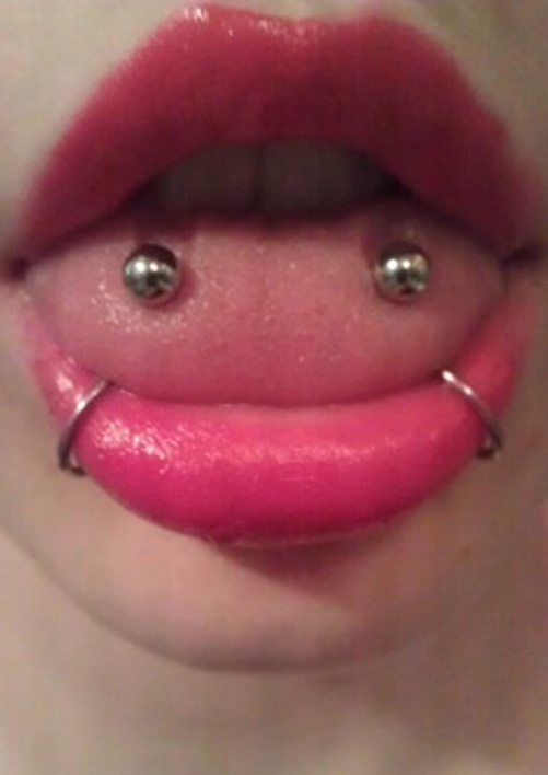 Lower Lip And Venom Tongue Mouth Piercing