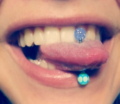 Mouth Piercing With Color Barbell