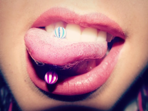 Mouth Piercing With Colored Barbell