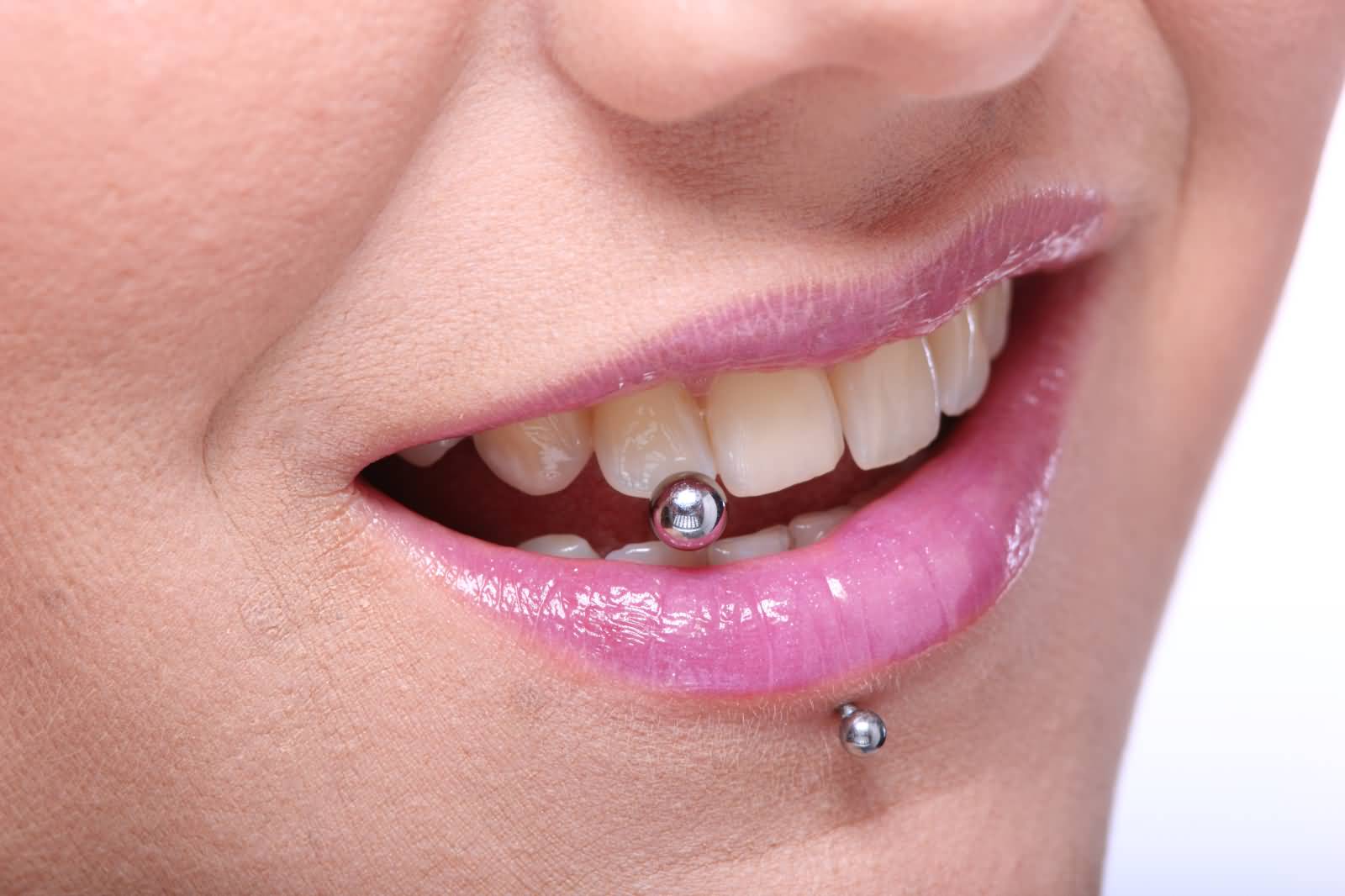 Mouth Piercing With Silver Barbell For Girls