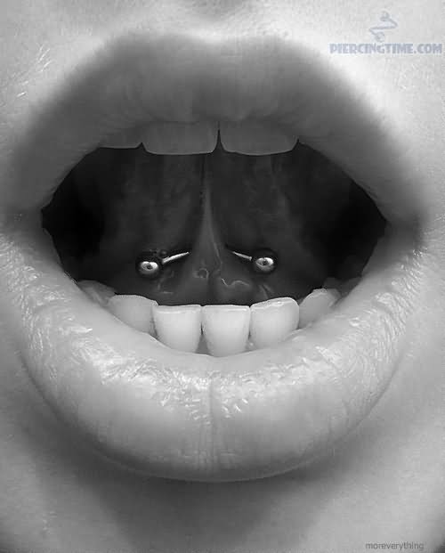 Mouth Piercing With Silver Curved Barbell