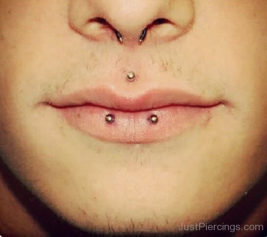 Septum And Medusa Horizontal Lip Piercing