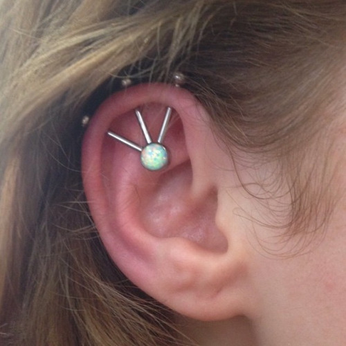 Amazing Custom Industrial Piercing On Girl Right Ear