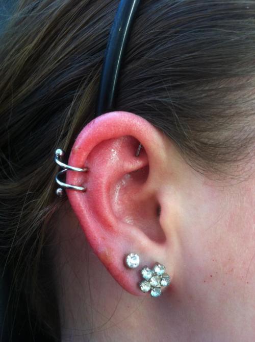 Amazing Dual Lobe With Cartilage Ear Spiral Piercing