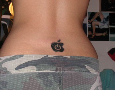 Apple Iphone Logo And Power Button Tattoo On Lower Back