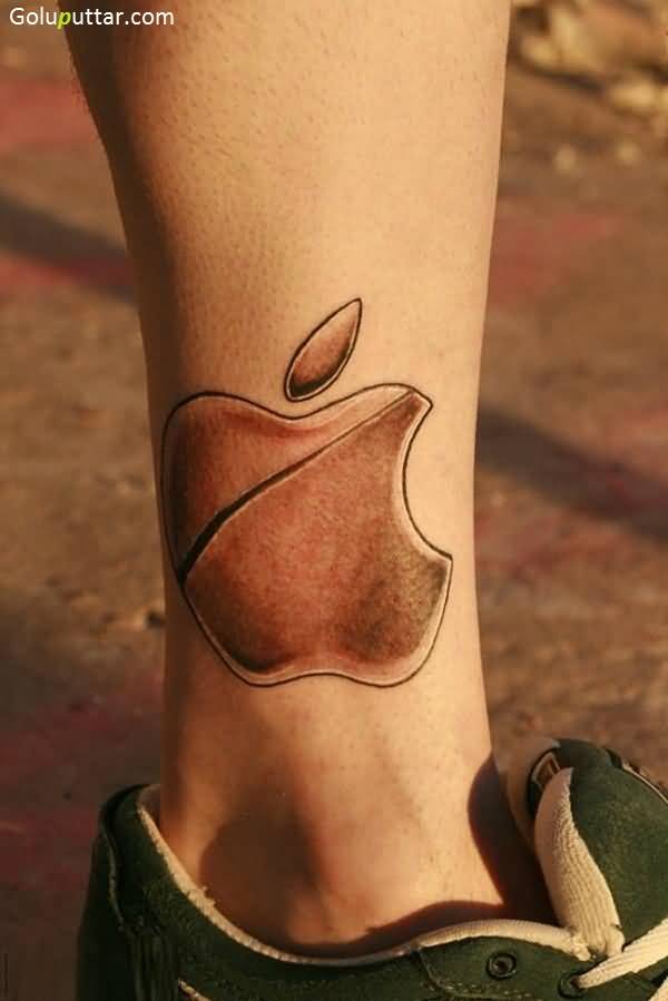 Awesome IPhone Apple Logo Tattoo On Ankle For Men