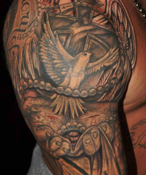 Awesome Spiritual Theme Tattoo On Right Sleeve For Men