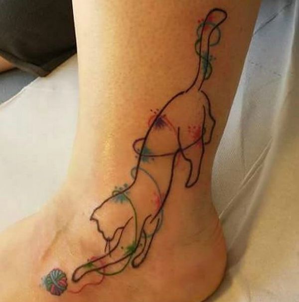 Ball Of Yarn Cat Tattoo On Ankle