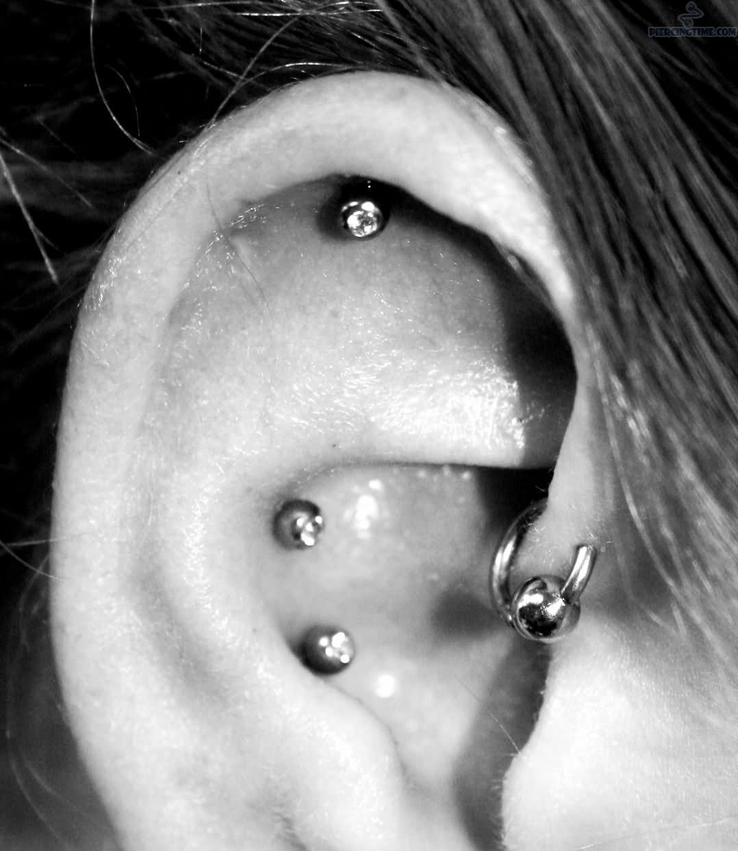 Bead Ring Double Conch Piercing On Right Ear