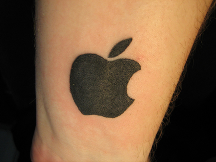 Black Apple Logo Silhouette Tattoo On Wrist