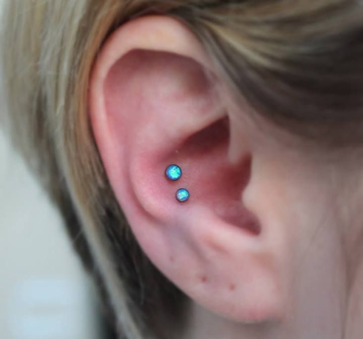 Blue Opal Studs Dual Conch Piercing