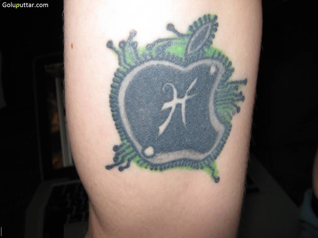 Brilliant Apple Logo And Circuit Bord Collaboration Tattoo