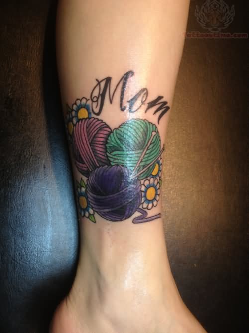 Colored Mom Yarn Traditional Tattoo On Ankle