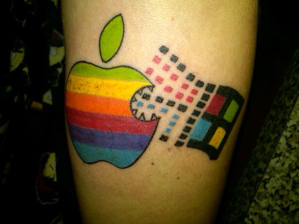 Colorful Apple Logo And Windows Tattoo