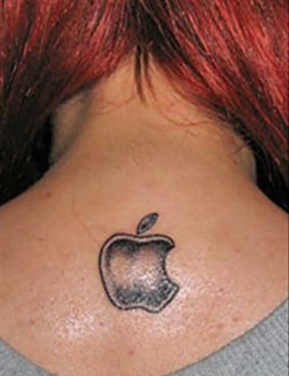 Cool Grey Ink Iphone Apple Logo Tattoo On Upper Back