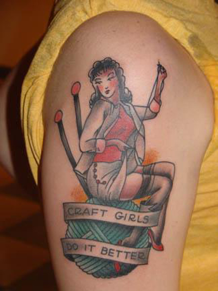 Craft Girl Do It Better Yarn Traditional Tattoo On Right Half Sleeve