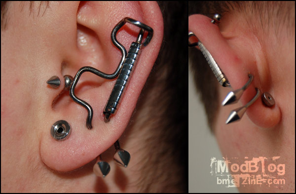 Custom Industrial Piercing Idea For Left Ear