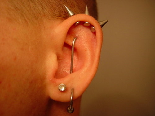 Custom Industrial Piercing On Left Ear For Men