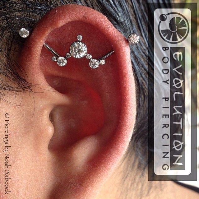 Custom Industrial Piercing With Diamond Studs