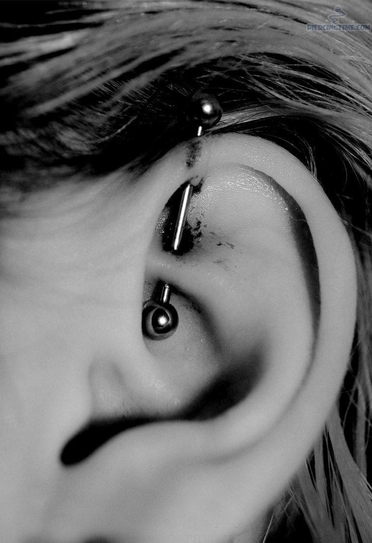 Custom Industrial Piercing With Silver Barbell