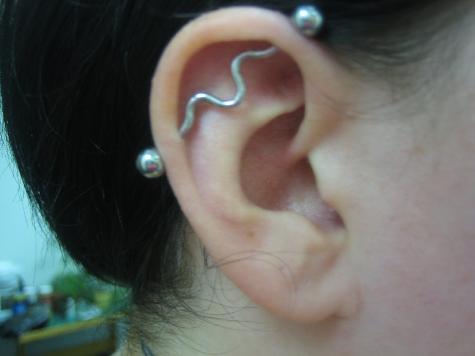 Custom Industrial Piercing With Waving Barbell