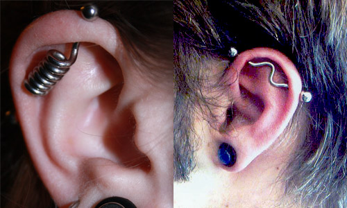 Custom Industrial Piercings With Spiral And Waving Stud