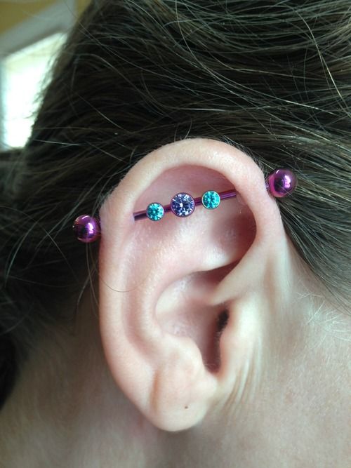 Cute Custom Industrial Piercing On Right Ear