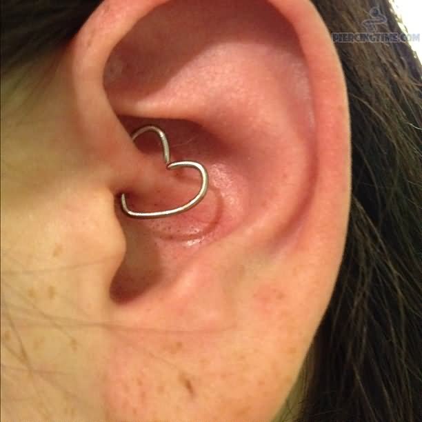 Daith Heart Piercing With Silver Ring