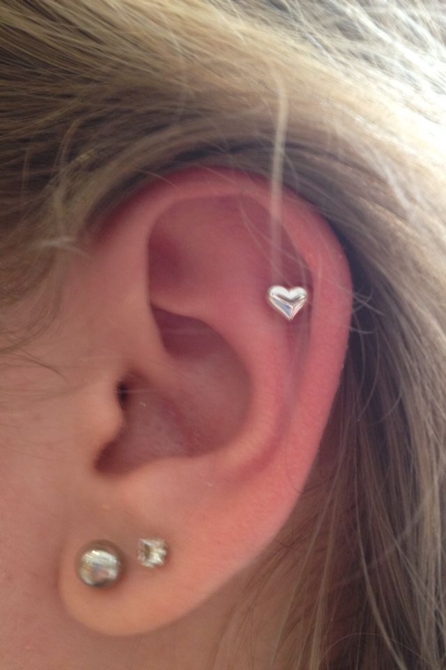 Double Lobes And Ear Heart Piercing