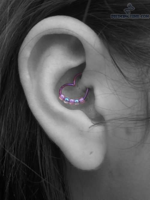 Ear Heart Piercing With Pink Heart Ring