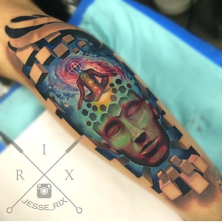 Incredible 3D Buddha Spiritual Tattoo On Arm Sleeve