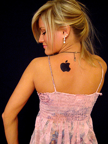 Iphone Apple Logo Silhouette Tattoo On Upper Back