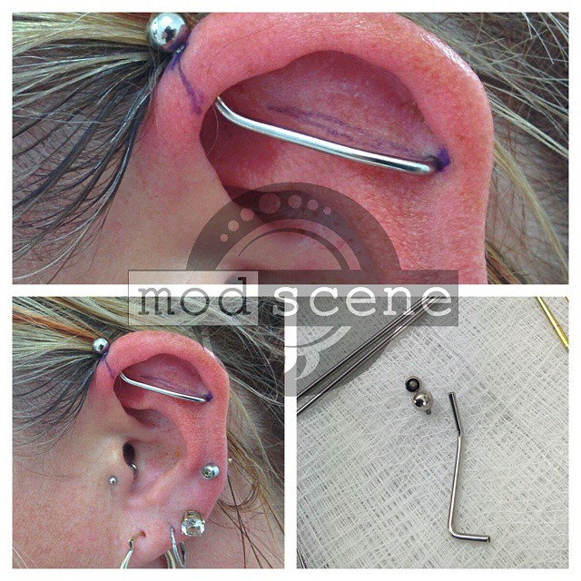 Left Ear Lobe And Custom Industrial Piercing