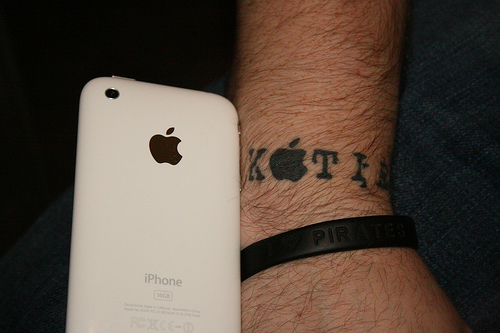 Lettering Apple Logo Silhouette Wrist Band Tattoo