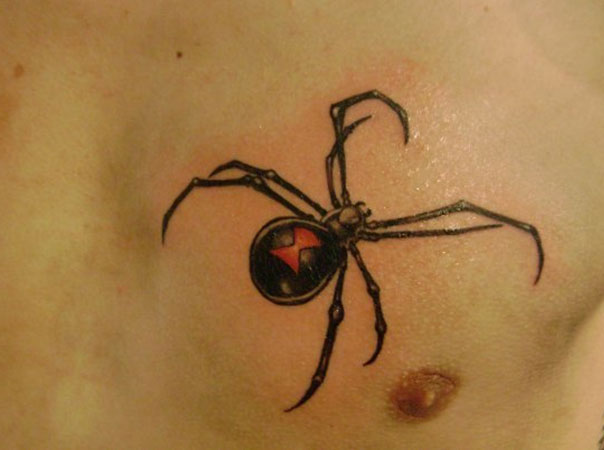 Nice Black Widow Latrodectus Tattoo On Chest