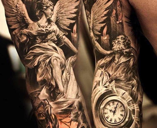 Outstanding Spiritual Angels Tattoo On Full Sleeve