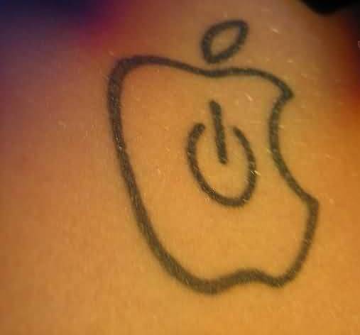 Power Button On Apple Logo Outline Tattoo