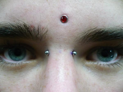 Red Gem Stone Third Eye Piercing And Earl Piercing