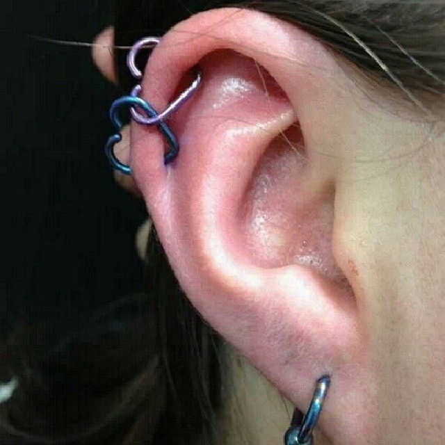 Right Lobe And Ear Heart Piercing On Girl Right Ear