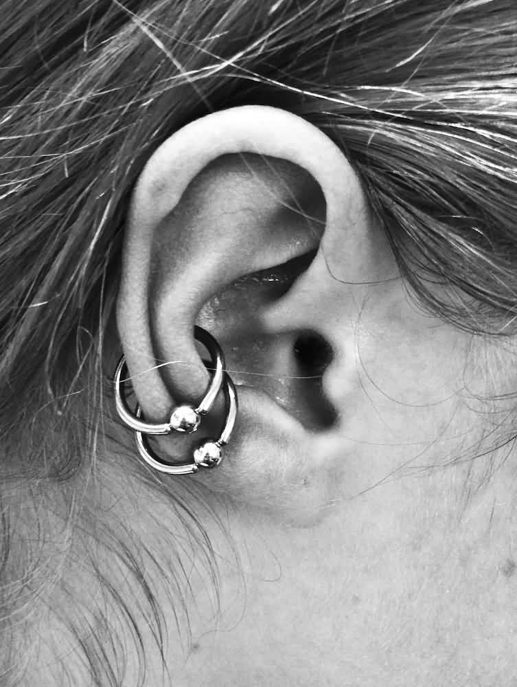 Silver Bead Rings Double Conch Piercing For Women