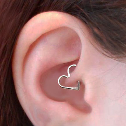 Silver Heart Ring Piercing Idea For Girl Right Ear