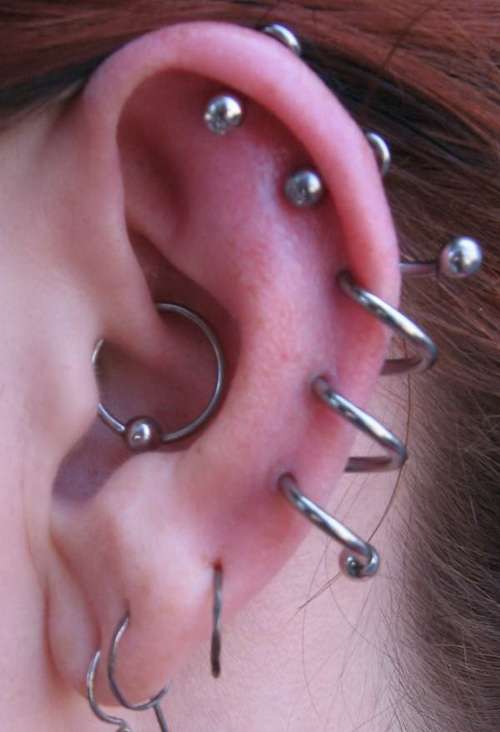 Silver Spiral Piercing On Left Ear