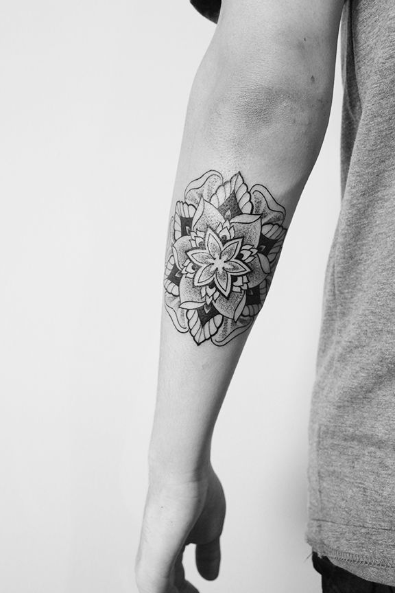 Spiritual Mandala Tattoo On Left Arm Sleeve