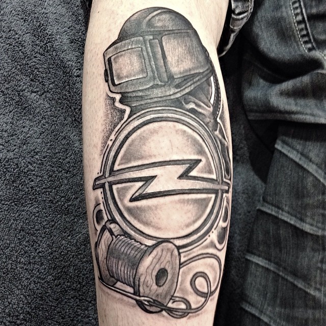 Standblast Mask with Opel Car Logo And Spool Tattoo On Arm