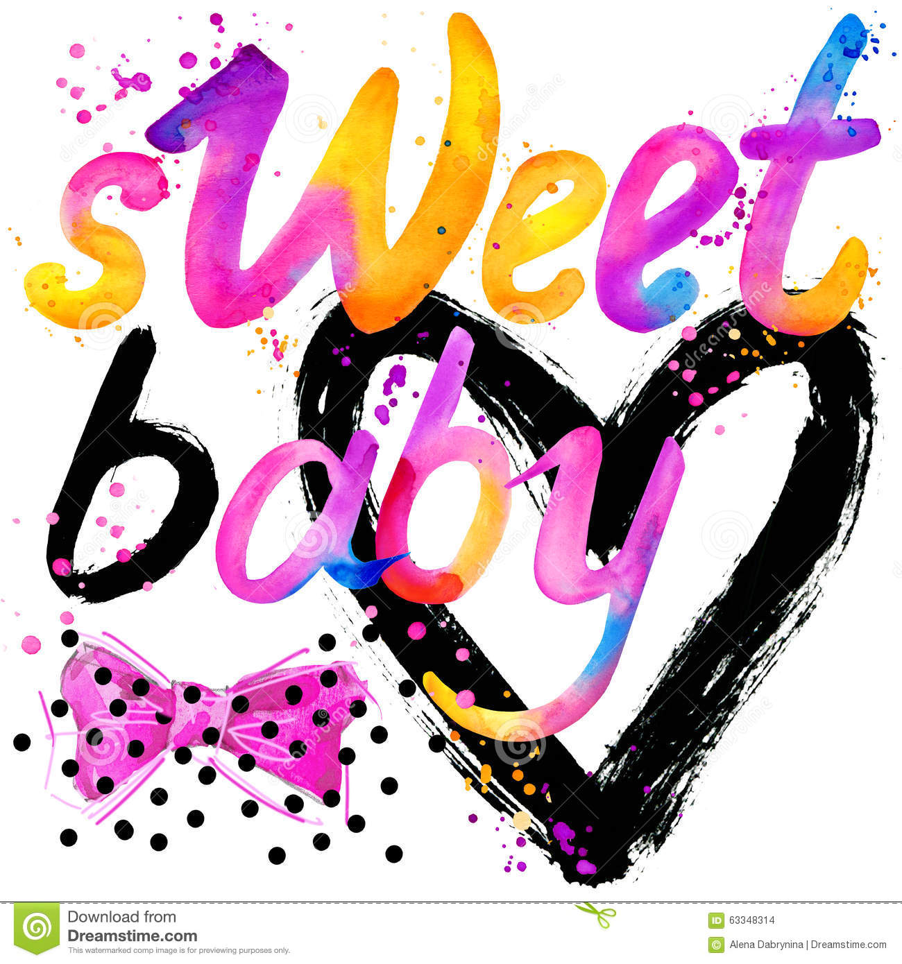 Sweet Baby Colorful Text With Black Heart And Bow Picture