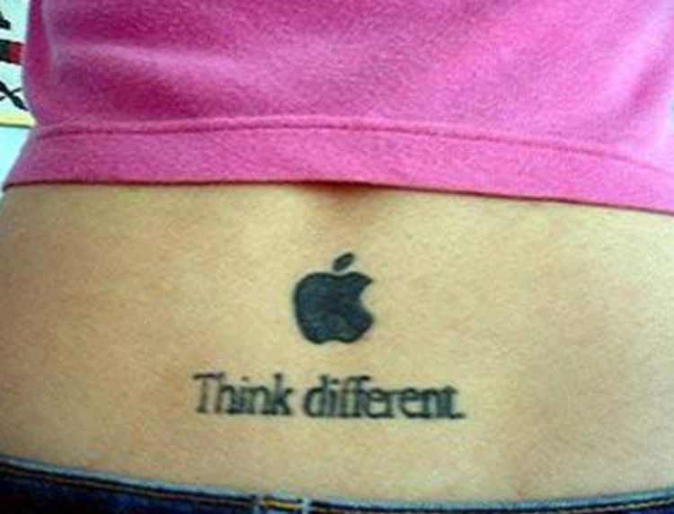 Think Different Apple Logo Silhouette Tattoo On Lower Back