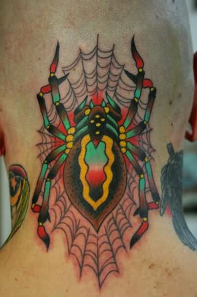 Traditional Latrodectus Tattoo On Nape