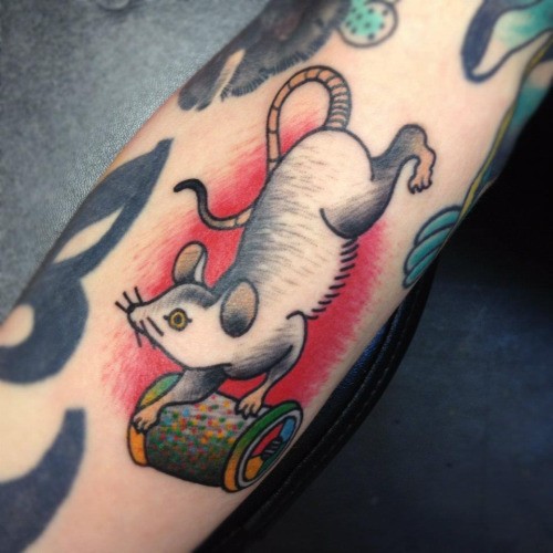 Traditional Rat Taking Spool Tattoo